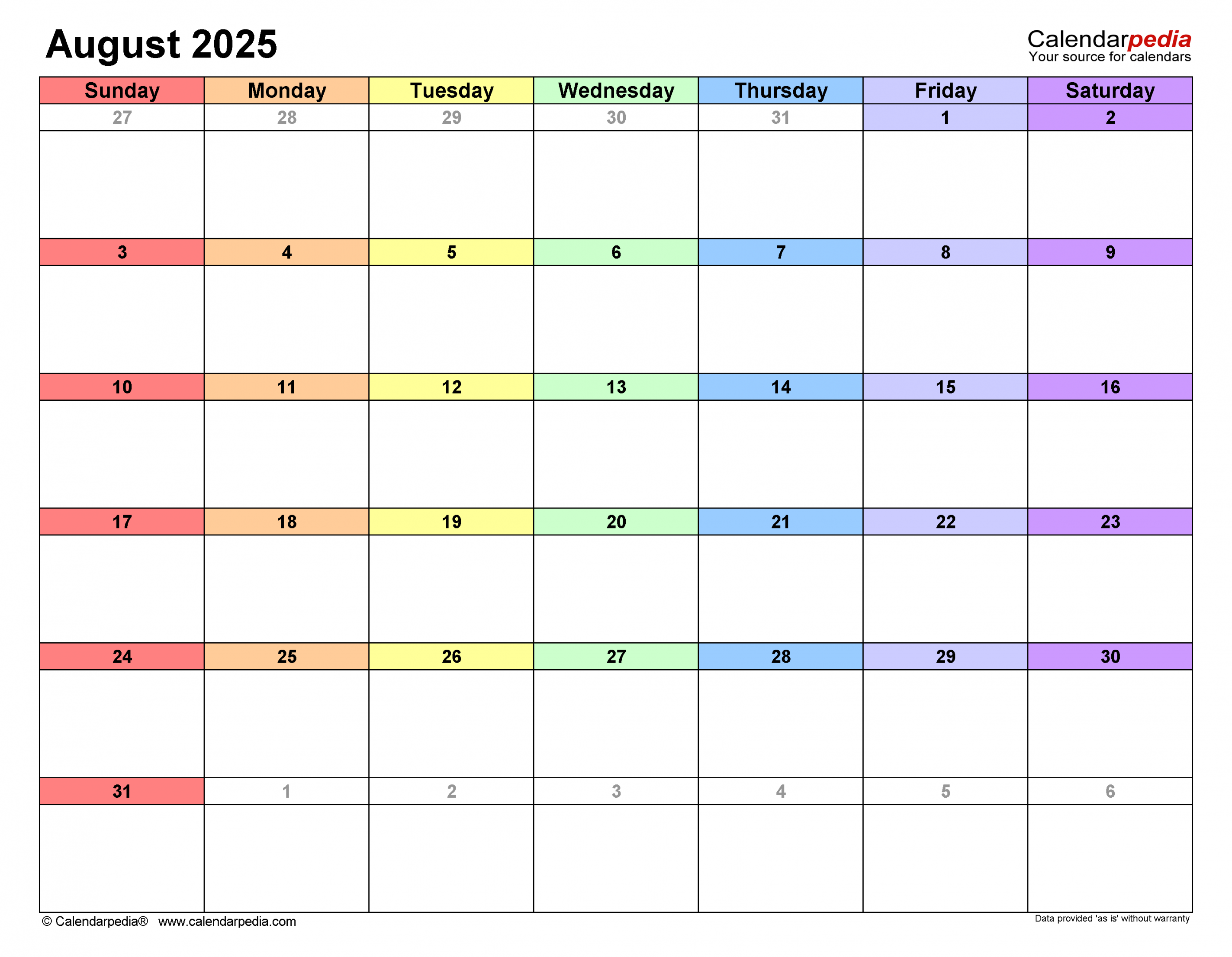 August calendar templates for word, excel and pdf