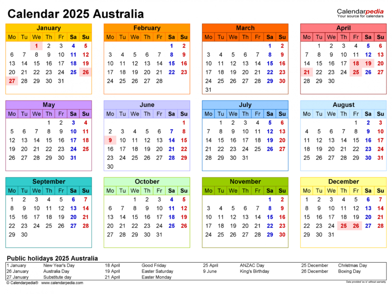 Australia calendar free printable word templates