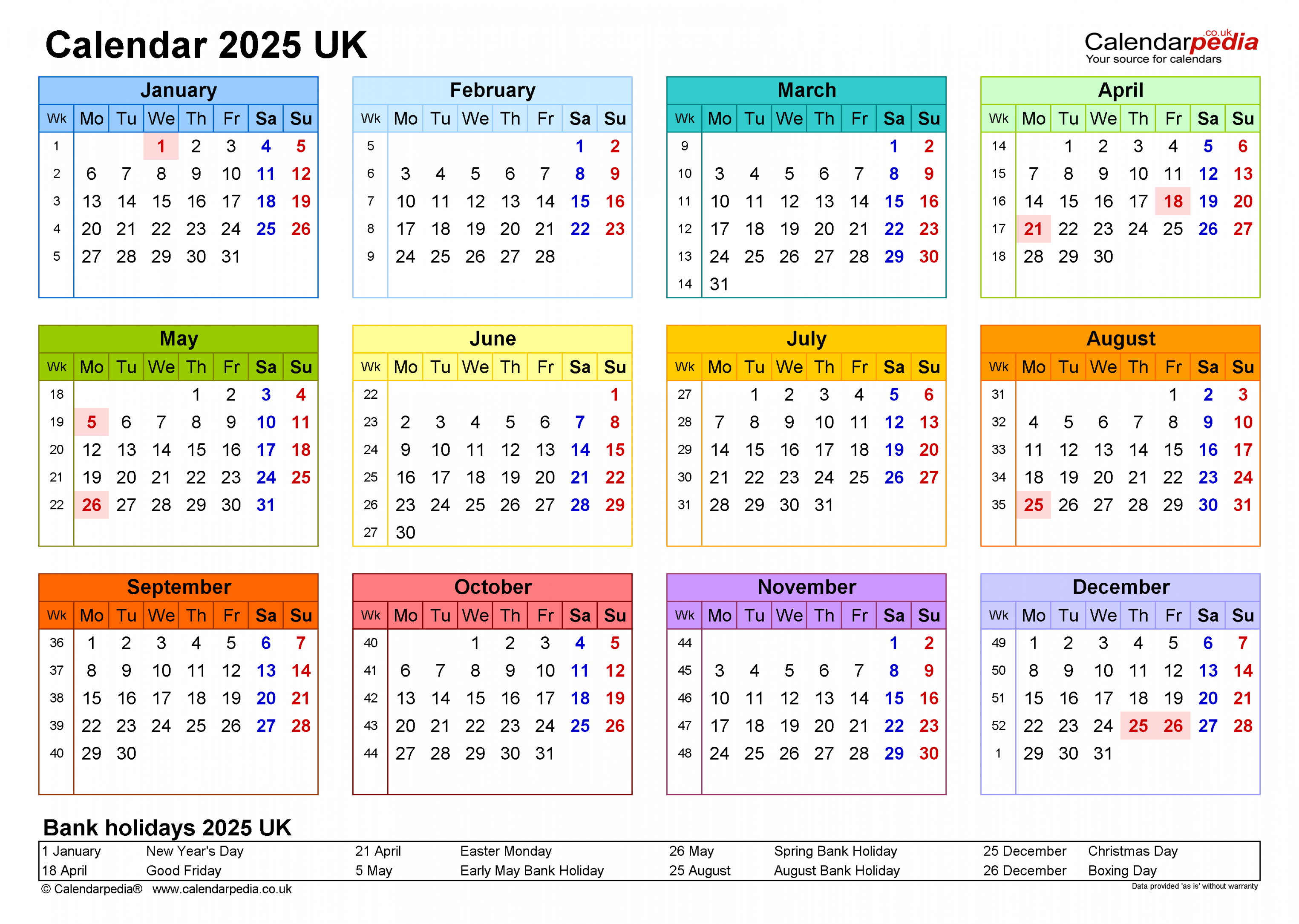 Calendar  (UK) - free printable PDF templates