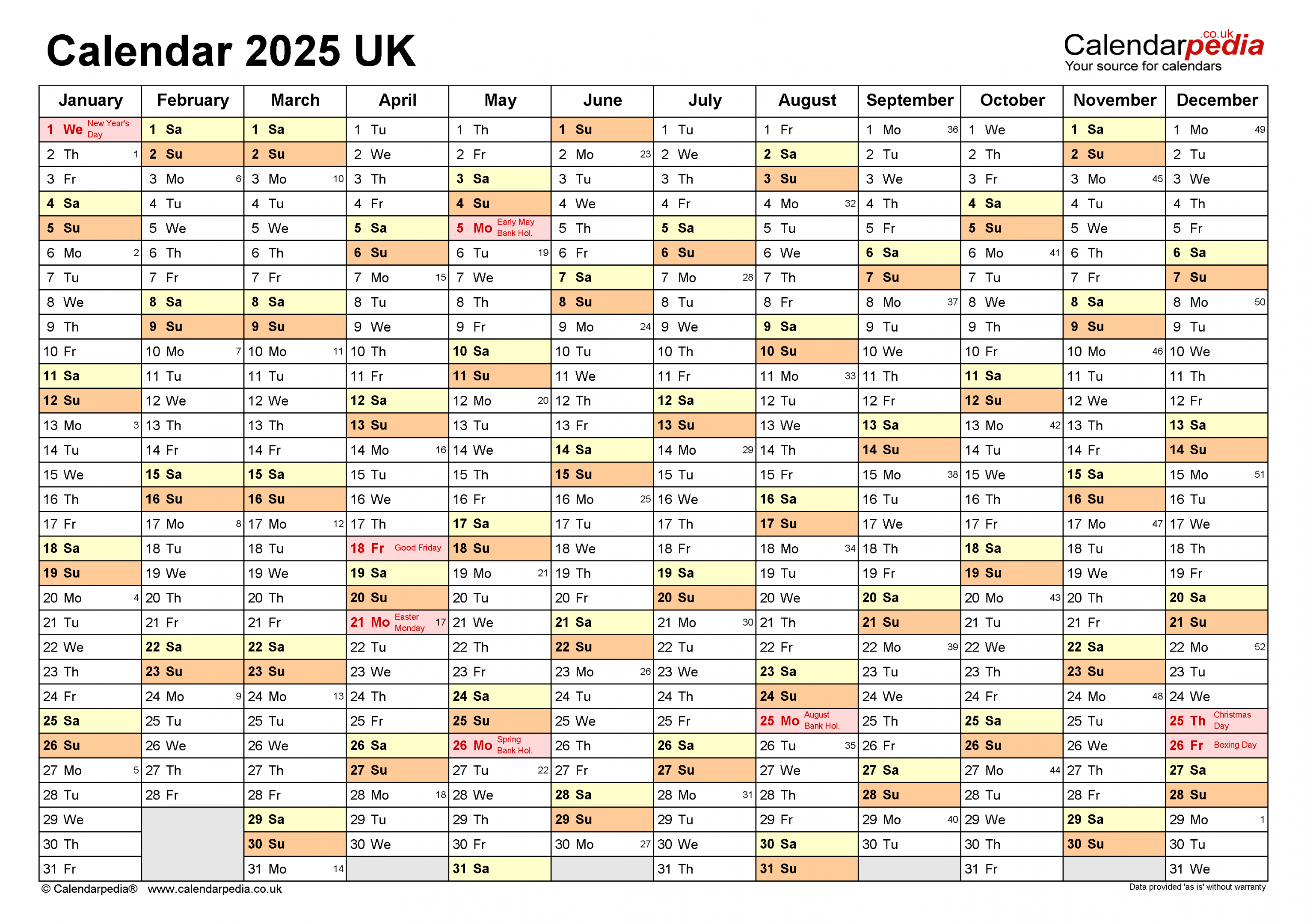 Calendar  (UK) - free printable PDF templates