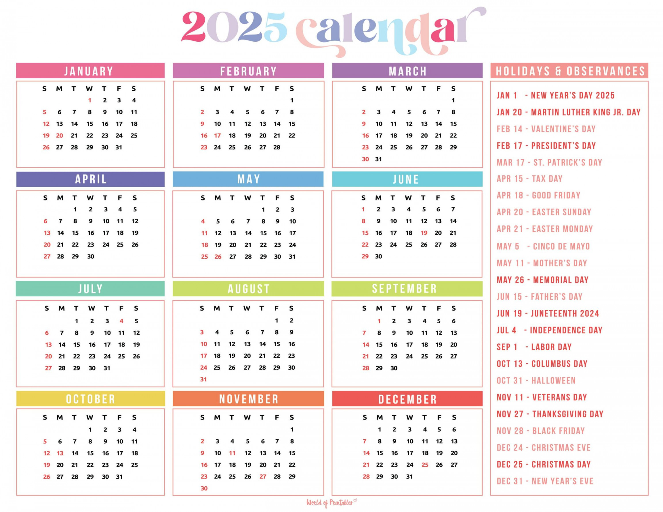 Calendar With Holidays - Free Printables in  Unique Styles