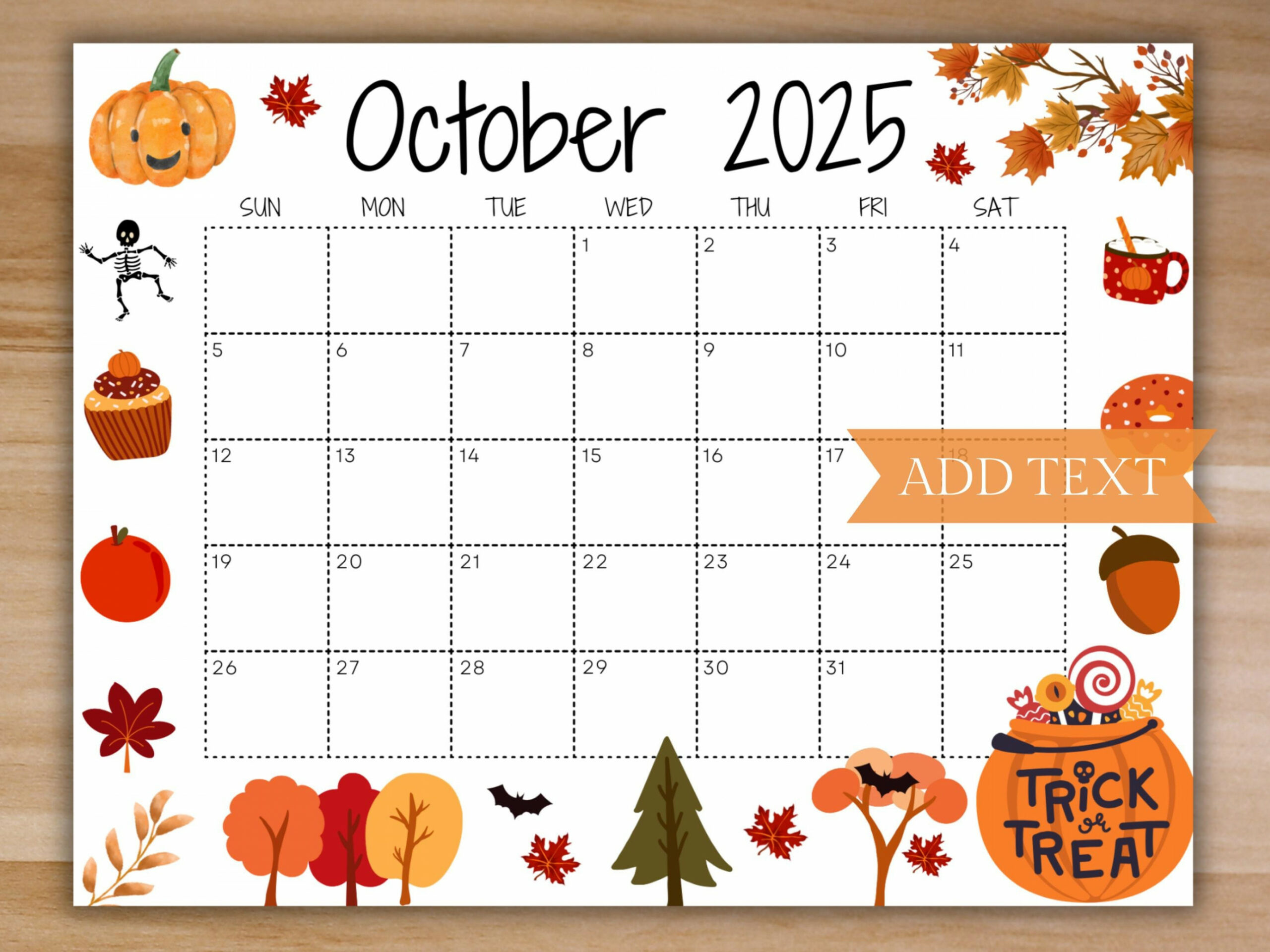 Editable October  Calendar, Printable Calendar, School