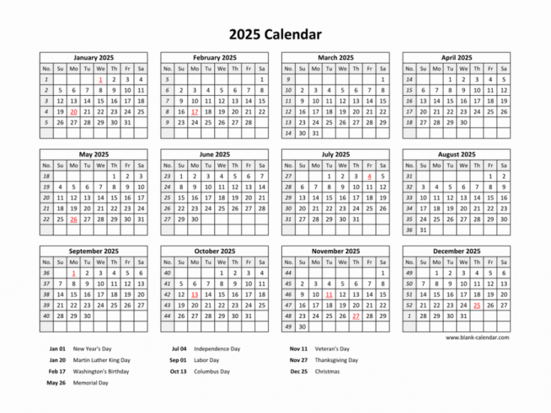 Free download printable calendar with us federal holidays