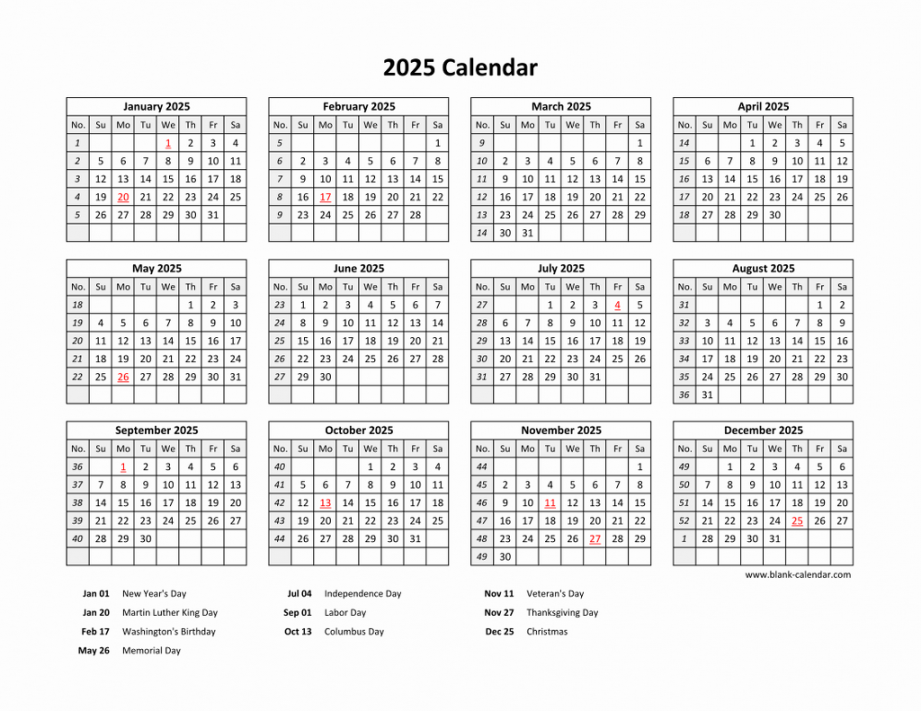 Free Download Printable Calendar  with US Federal Holidays