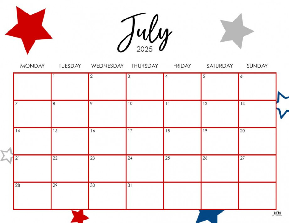 July  Calendars -  FREE Printables  Printabulls