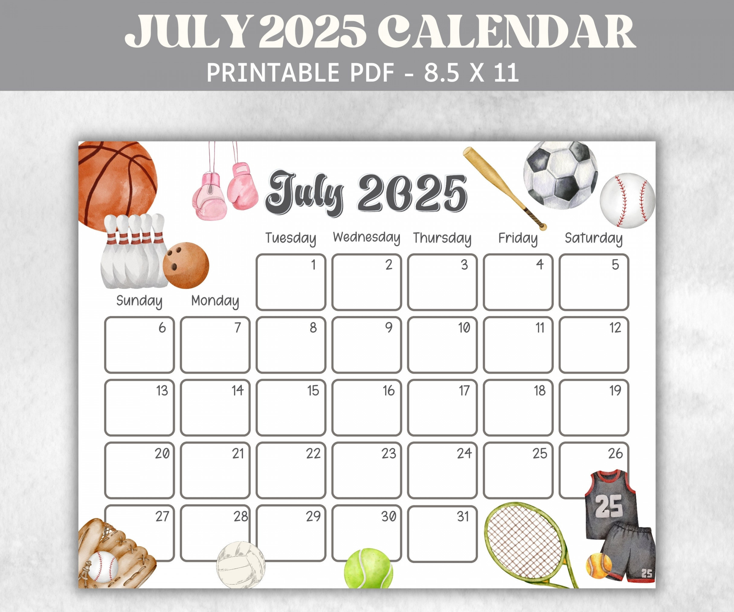 Kids July  Calendar, Printable  Calendar, Homeschool