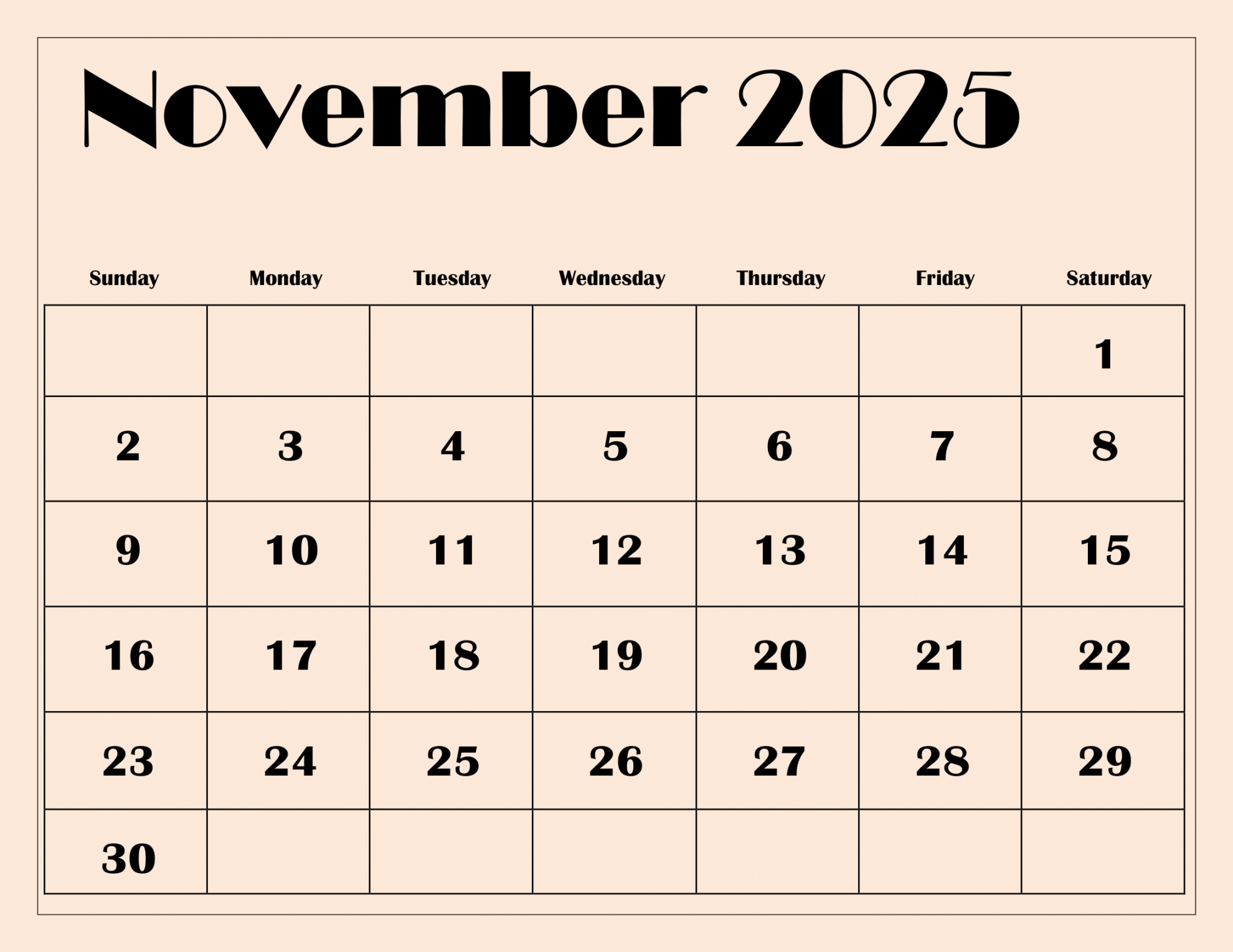 November  Calendar Printable PDF Template with Holidays