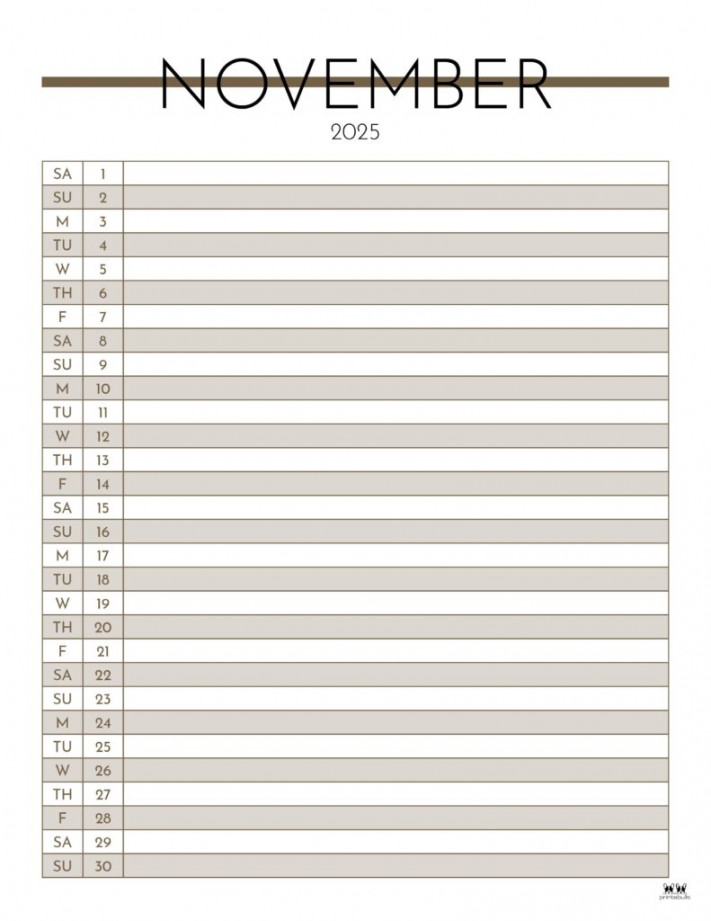 November  Calendars -  FREE Printables  Printabulls