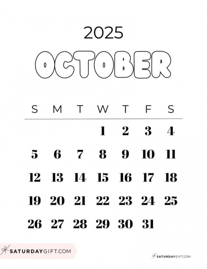 October  Calendar -  Cute & FREE Printables  SaturdayGift