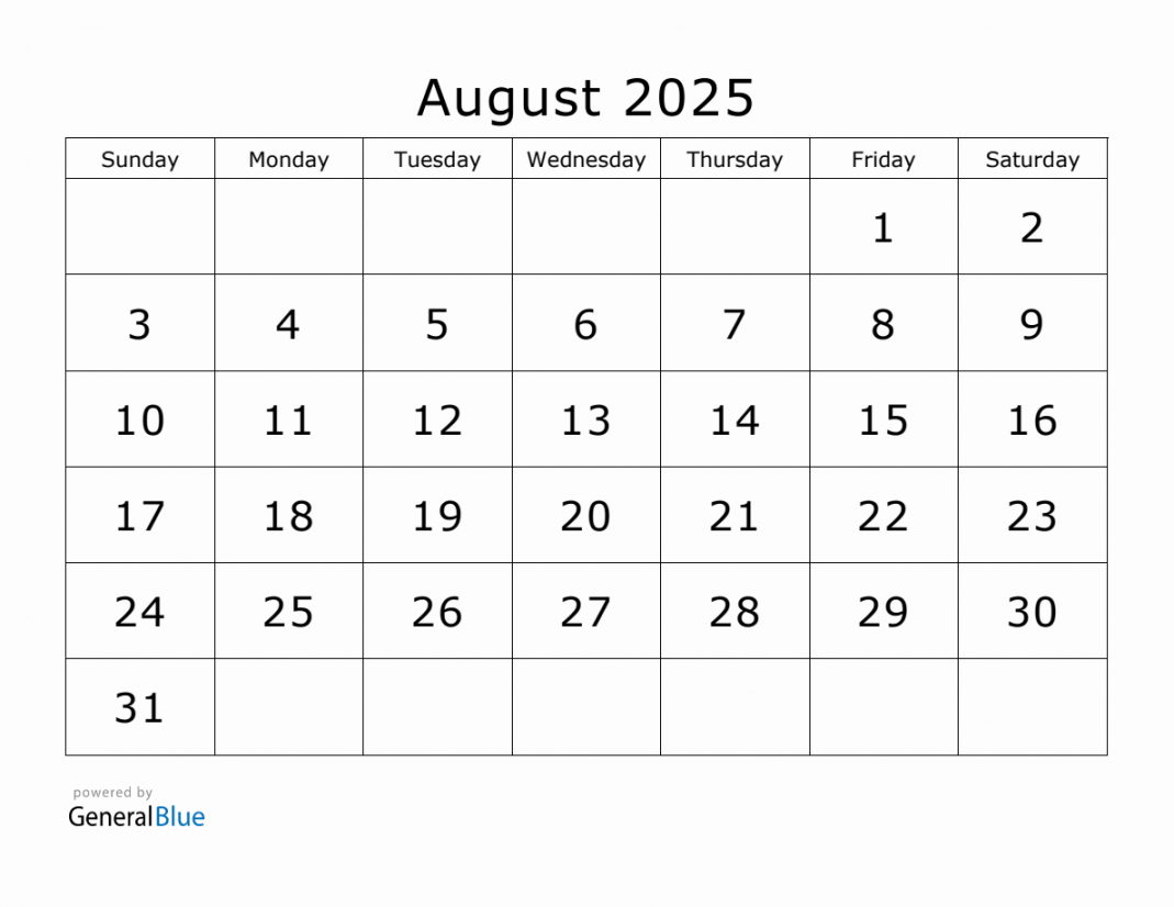 Printable august calendar