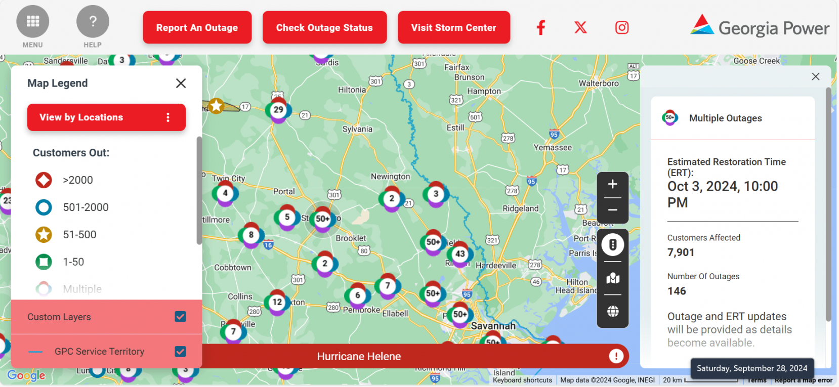 Restoration times updated, Georgia Power  WSAV-TV