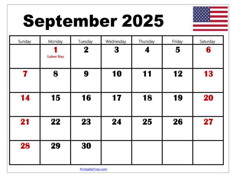 September calendar printable pdf template with holidays