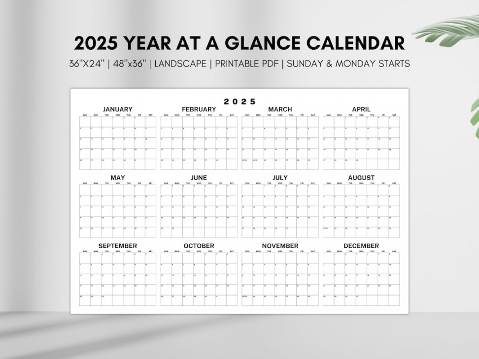 Year at a Glance Calendar, Large Horizontal  Calendar