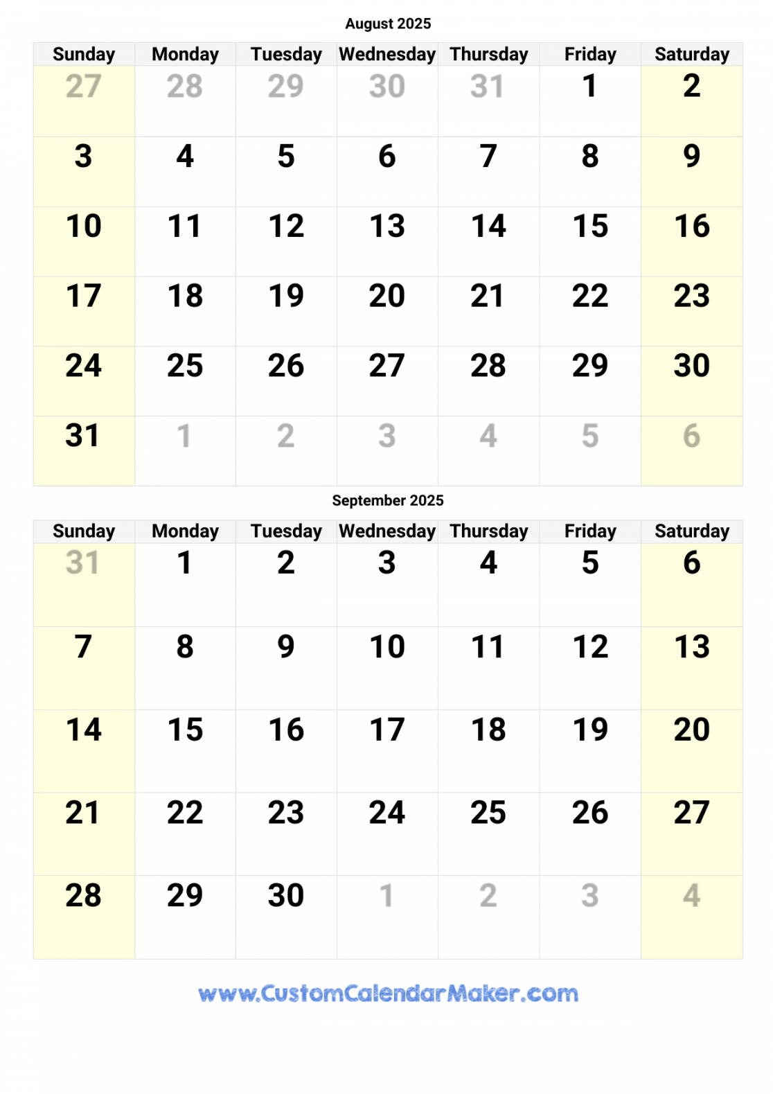 August and September  Calendar  Custom Calendar Maker