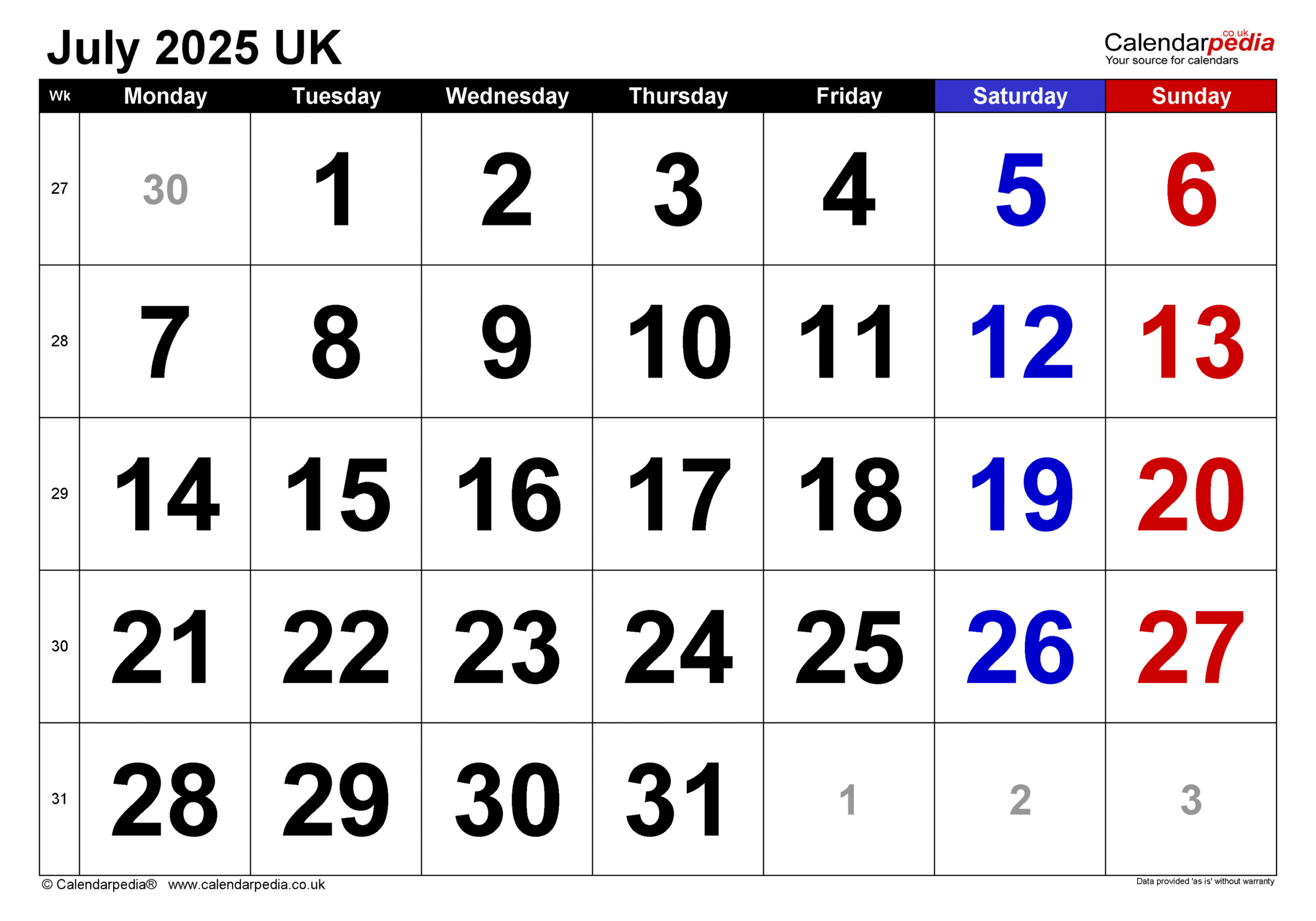 Calendar july uk with pdf, excel and word templates