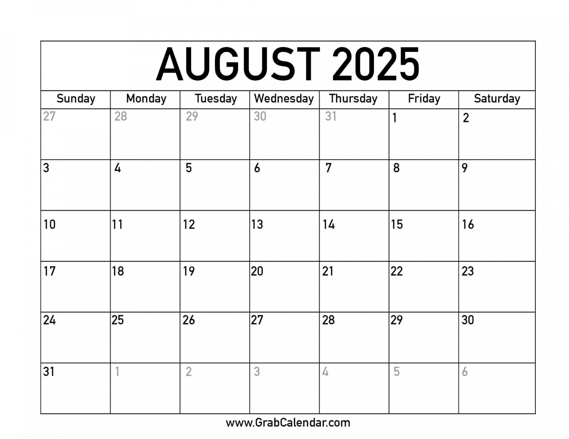 Printable august calendar