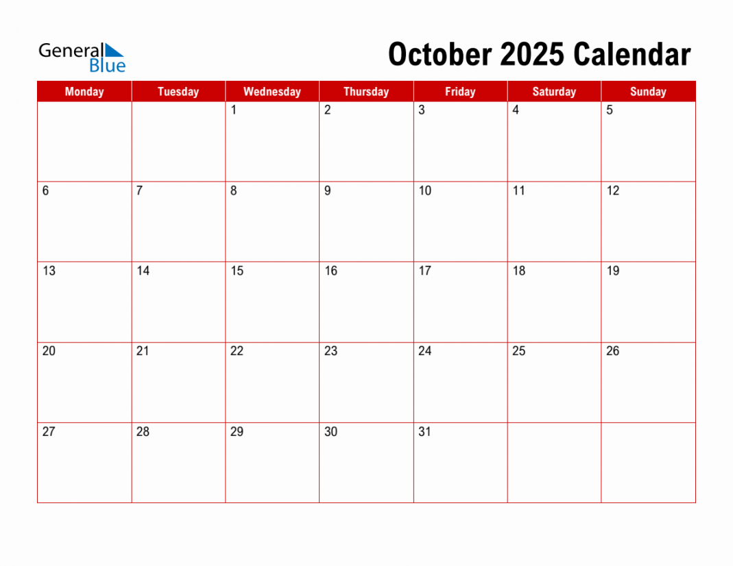 Basic monthly calendar october