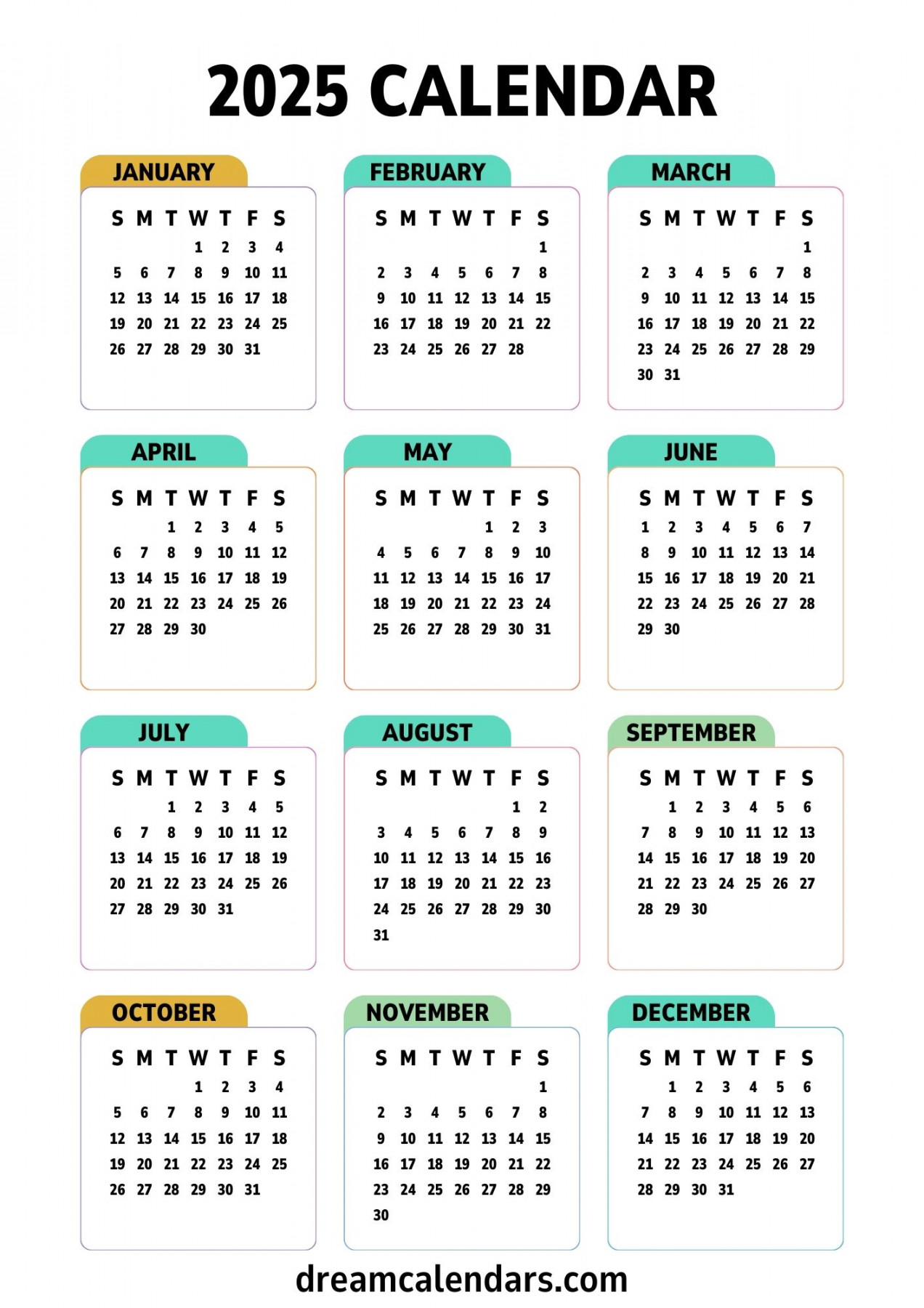 Calendars: printable yearly and monthly dream calendars