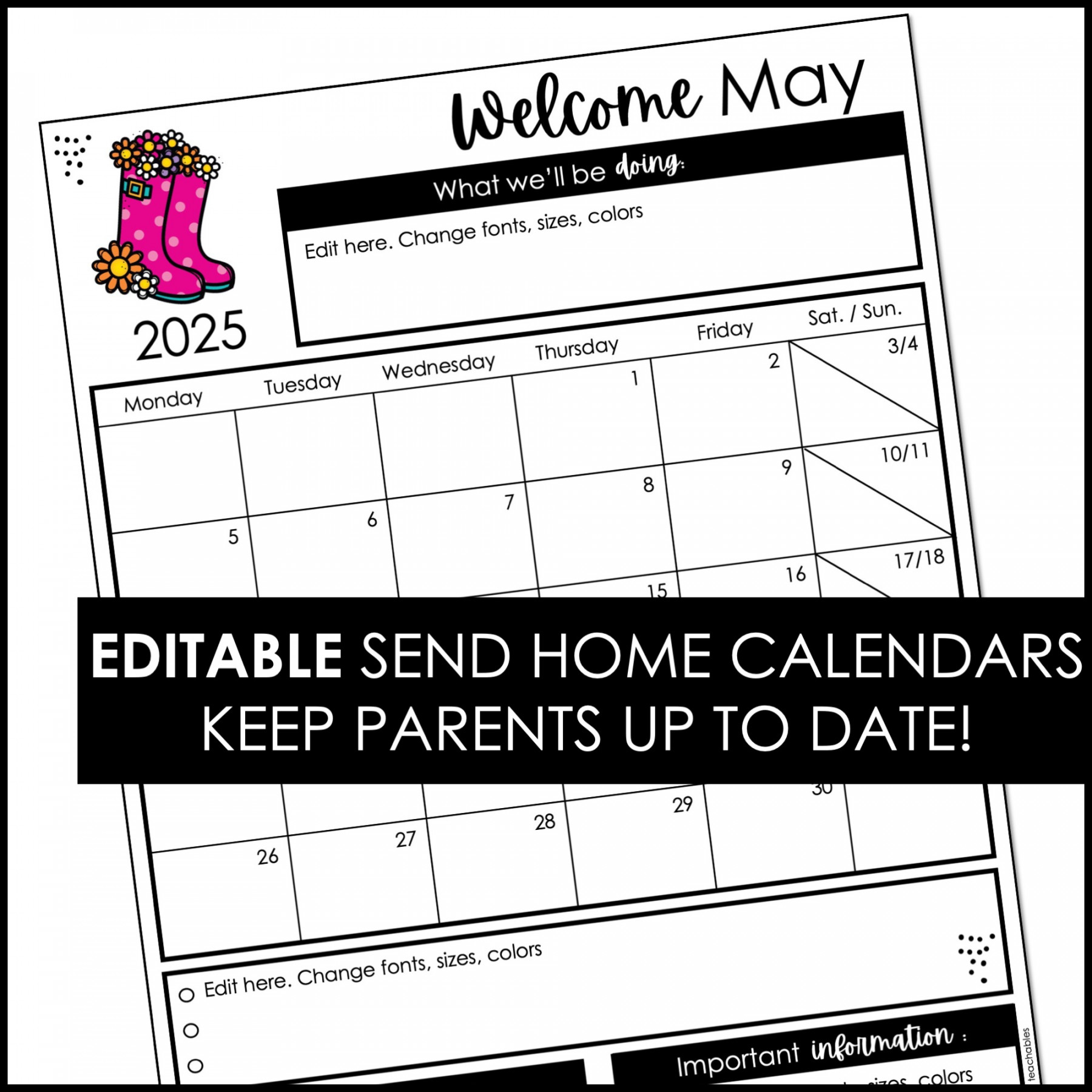 Monthly calendar template pages editable in powerpoint (with yearly updates)