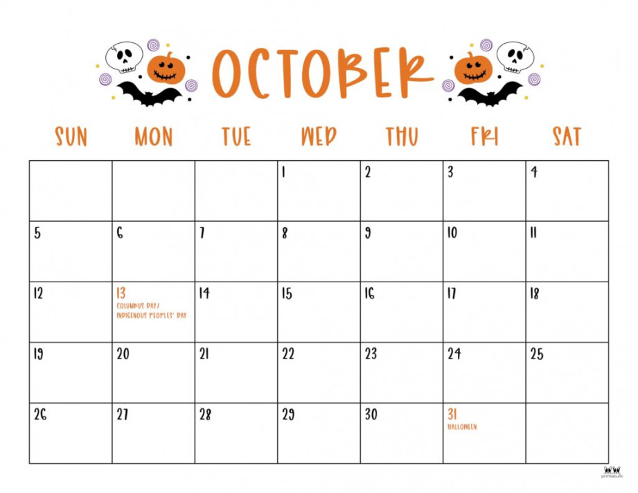 October calendars free printables printabulls